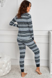 Gray Pink/Gray Christmas Pattern Print Long Sleeve Top and Skinny Pants Home Suit