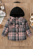 Button Up Pockets Plaid Hooded Kids Coat