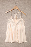 Apricot Lace Splicing Ruffled V Neck Cami Top