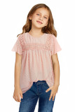 Apricot Swiss Dot Print Hollow Out Girl's T-shirt