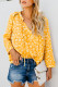 Yellow Floral Print Drawstring V Neck Blouse