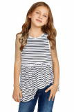 Striped Lace Splicing Sleeveless Girls Top
