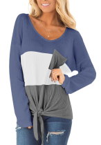 Colorblock Waffle Knit Tops with Pocket