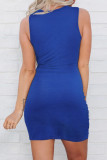 Blue Crew Neck Sleeveless Twist Hollow-out Bodycon Mini Dress