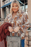 Apricot Turn-down Neck Mixed Print Plus Size Shirt