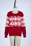Red Xmas Print Patchwork Fleece Pullover