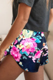 Blue Drawstring Waist Floral Shorts