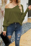 V Neck Long Sleeve Cable Knit Sweater