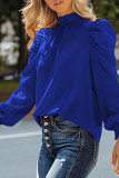Plain Turtleneck Puff Sleeves Blouse