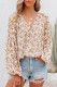 Orange Floral Print V Neck Long Puff Sleeve Top