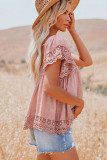 Pink Lace Pom Pom Splicing Square Neck Blouse