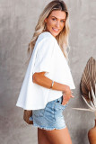 White Solid Color Loose High Low Tee