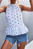 Polka Dot Halter Sleeveless Ruffle Hem Tank Top Unishe Wholesale