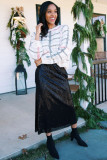 Black Sequin High Waist Bodycon Mid Skirt