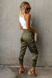Green Solid Color Ankle-length High Waist Joggers