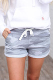 Gray Camo Print Cotton Casual Shorts