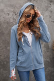Full Zip Hoodie Coat with Floral Print Hooded Inner