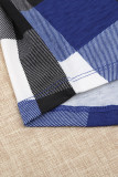 Blue Contrast Plaid V Neck Long Sleeve Top