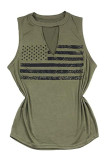 Green Cutout American Flag Print Tank Top