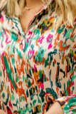 Green Abstract Print Button Up Long Sleeve Shirt