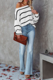 Off Shoulder Pin Striped Knit Sweaters