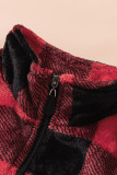 Red Plaid Print 1/4 Zip Turn-down Collar Sweatshirt