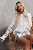 White Crochet Lace Pointelle Knit Sweater