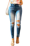 Faded Mid High Rise Jeans with Holes