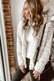 White Leopard Print Zipper Plush Coat