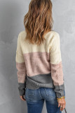 Dark Grey Color Block Netted Texture Pullover Sweater
