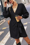 Plain Bat Sleeves Open Front Knit Cardigans with Belt