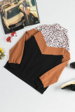 Black Chevron Leopard Colorblock Quarter Zip Sweatshirt