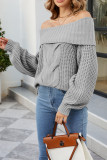 Cable Knit Off Shoulder Lantern Sleeve Sweater