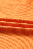 Orange Buttoned V Neck Drop Shoulder Waffle Knit Top