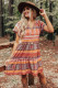 Orange Accent Color Block Bohemian Print Short Sleeve Mini Dress