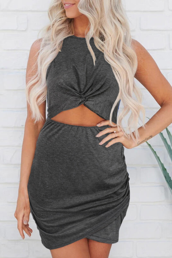 Black Crew Neck Sleeveless Twist Hollow-out Bodycon Mini Dress