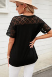 Black Plain Lace Stitching Short Sleeve Tee