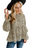 Apricot Printed Ruffled Funnel Neck Puff Sleeve Blouse