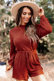Red Ribbed Long Sleeve Romper