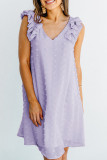Purple Swiss Dot V Neck Ruffled Sleeveless Mini Dress