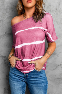 Fuchsia Tie-dye Print Loose T-shirt