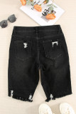 Black Ripped Tassel Bermuda Jean Shorts