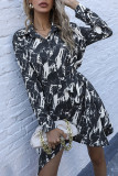 Open Button Lapel Collar Tie Dye Mini Dress