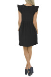 Plain V Neck Ruffles Pockets T Shirt Dress