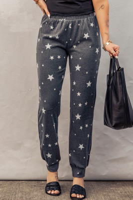 Gray Star Print Elastic Waist Joggers