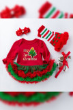 Baby Christmas Ruffles Romper with Bow Socks and Shoes 4pcs Set