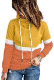 Yellow Drawstring Cowl Neck Colorblock Hoodie