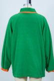 Green Snap Button Side Pockets Fleece Sweatshirts