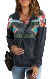 Aztec Print Atop Charcoal Pullover Sweatshirt