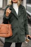 Army Green Lapel Collar Pockets Button Fleece Coat